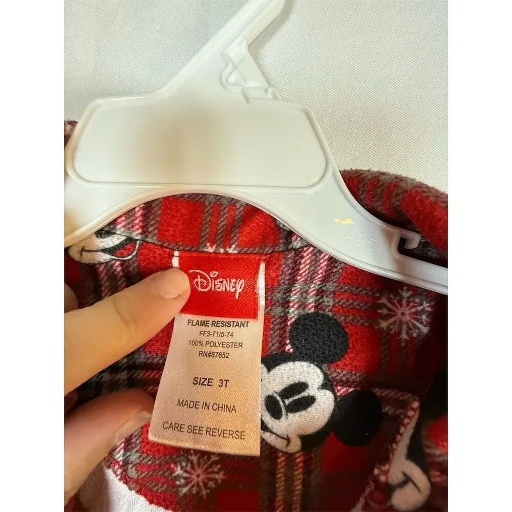 Disney Mickey Mouse Pajama Set Toddler 3T Red Plaid Holiday Christmas 2pc